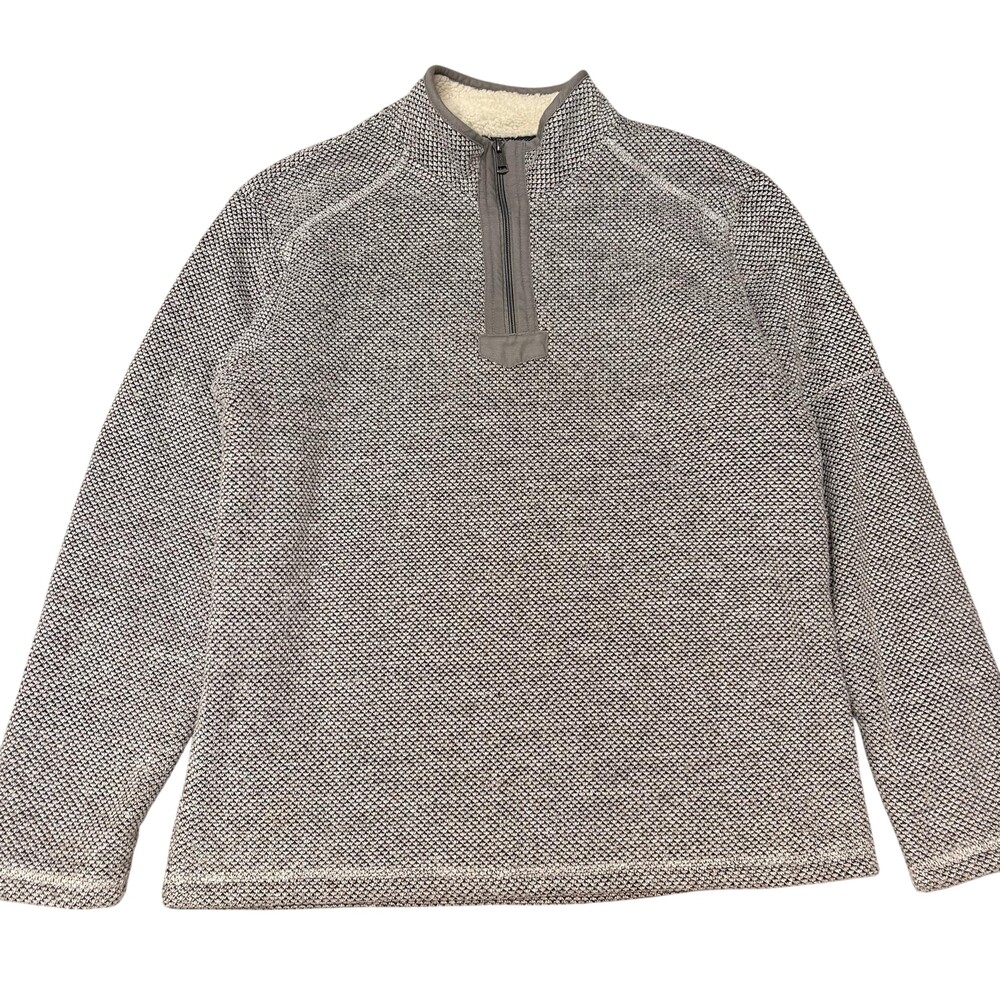 Orvis Sweater Mens Large Gray Cotton Blend 1/4 Zip Mock Neck Fleece Pullover